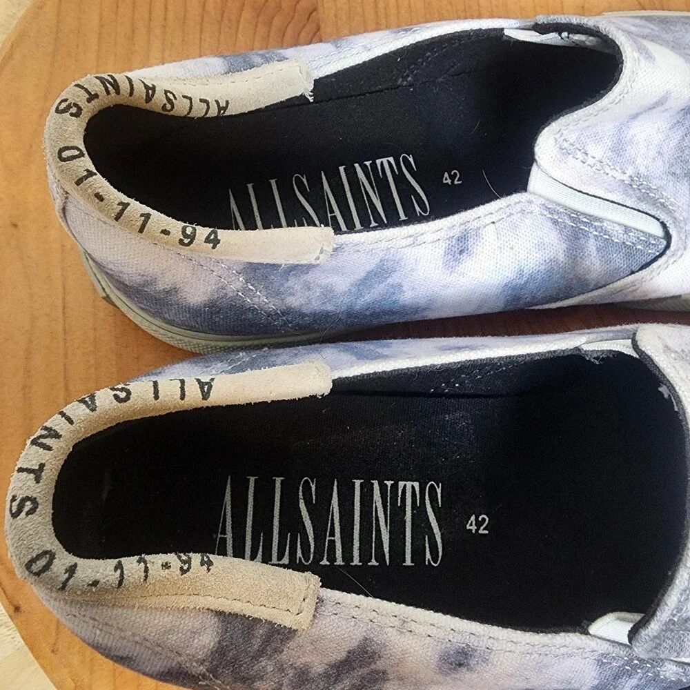 AllSaints Manny Shoes Mens Size 9 Gray Blue Tie Dye Slip On Canvas Sneakers